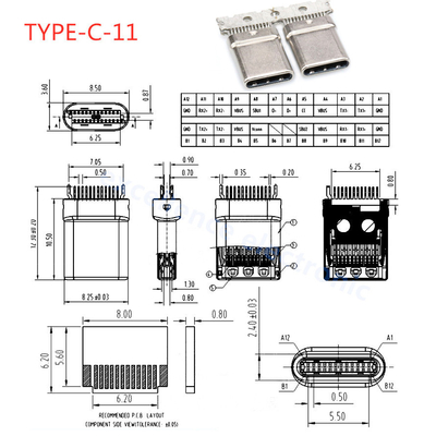 24P USB 3.1 Type C Receptacle 24-pin Fast Charging Port Female Socket Jack PCB Connector