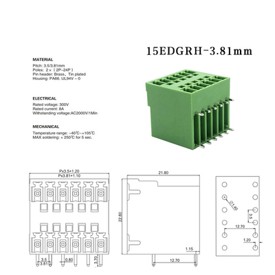 3.81mm Pitch Dual Row PCB Pluggable Screw Terminal Blocks Plug + Angle Pin Header