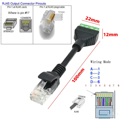 RJ45 Network Male Plug Female Jack 8P8C to 4 Pin Screw Terminal Blocks Adapter POE Cable 10cm