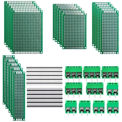 Dual Side Prototype PCB Board Kit 5.0mm Screw Terminal blocks 2.54mm Pin header Strip 40pcs