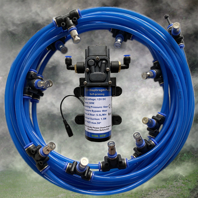 12V Booster Diaphragm Pump Water Misting System Fog Nozzles Mist Cooling Watering Kit 6M - 18M