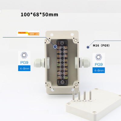 IP65 Waterproof Cable Distribution Junction Box 100*68*50mm with Terminal Blocks 3 Ways Wall Mounting