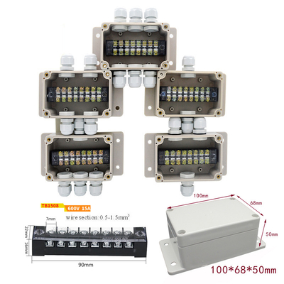 IP65 Waterproof Cable Distribution Junction Box 100*68*50mm with Terminal Blocks 3 Ways Wall Mounting