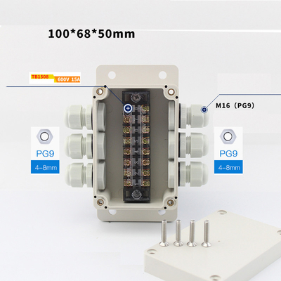 IP65 Waterproof Cable Distribution Junction Box 100*68*50mm with Terminal Blocks 3 Ways Wall Mounting