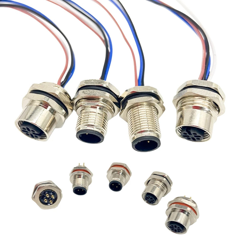 M12 Plugs and Sockets Panel Mounted Wire Terminals Connector 20cm 4P 5P 8P