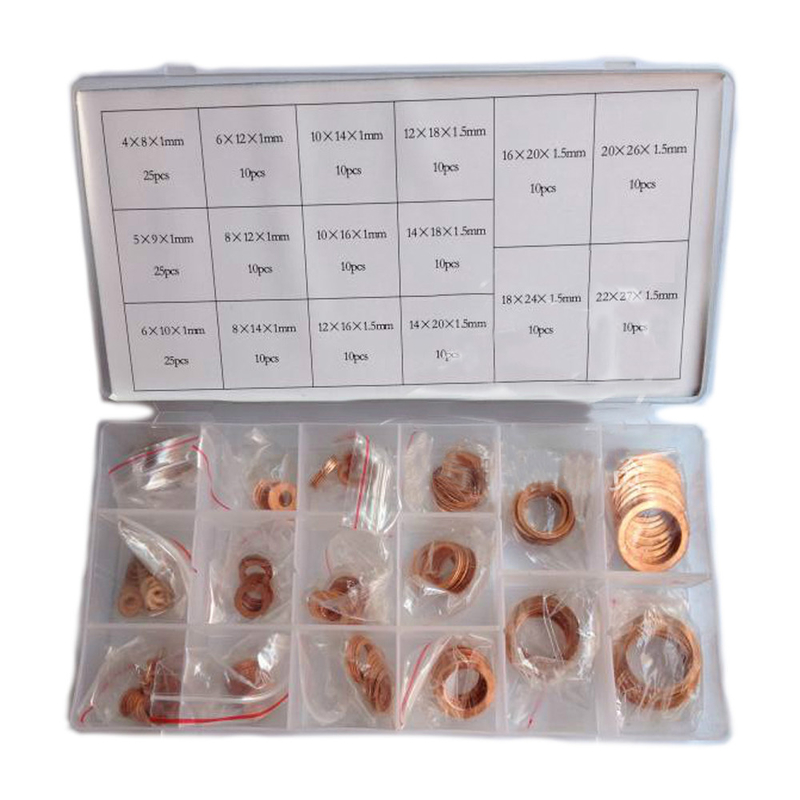 220pcs 16 Sizes Metric Copper Flat Ring Washer Gaskets Assortment Set Kit IMPA813080