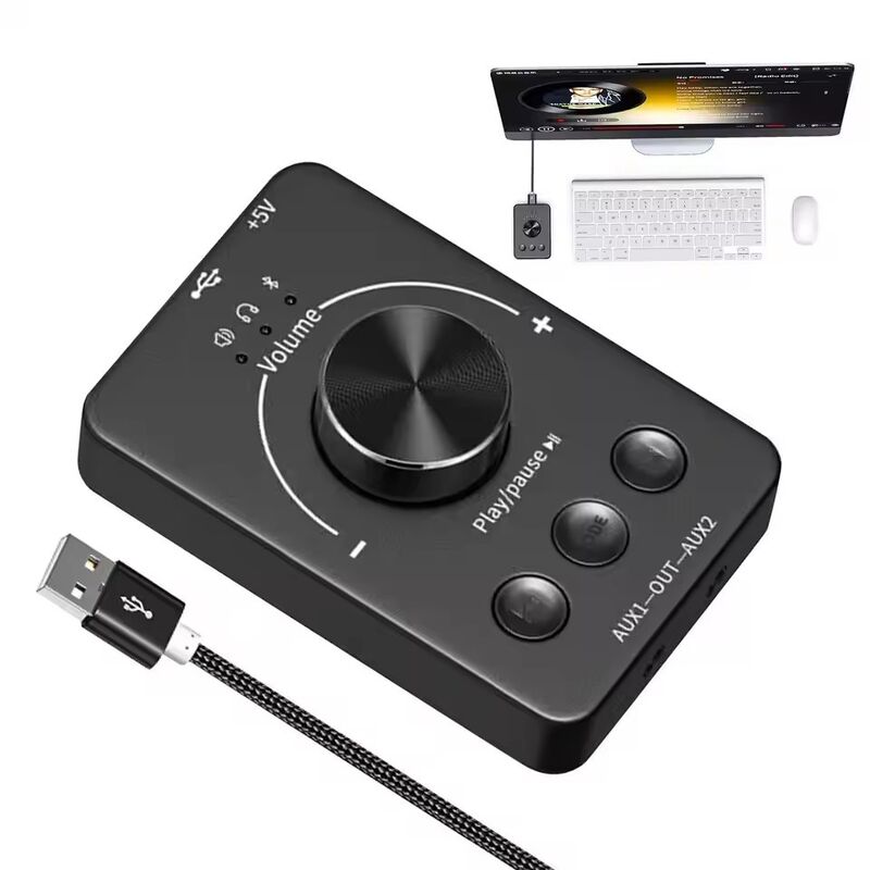 Sound Controller USB Computer Speaker Volume Control Knob Adjustment  Bluetooth 5.1 With Play Pause Skip Mute 3 Modes