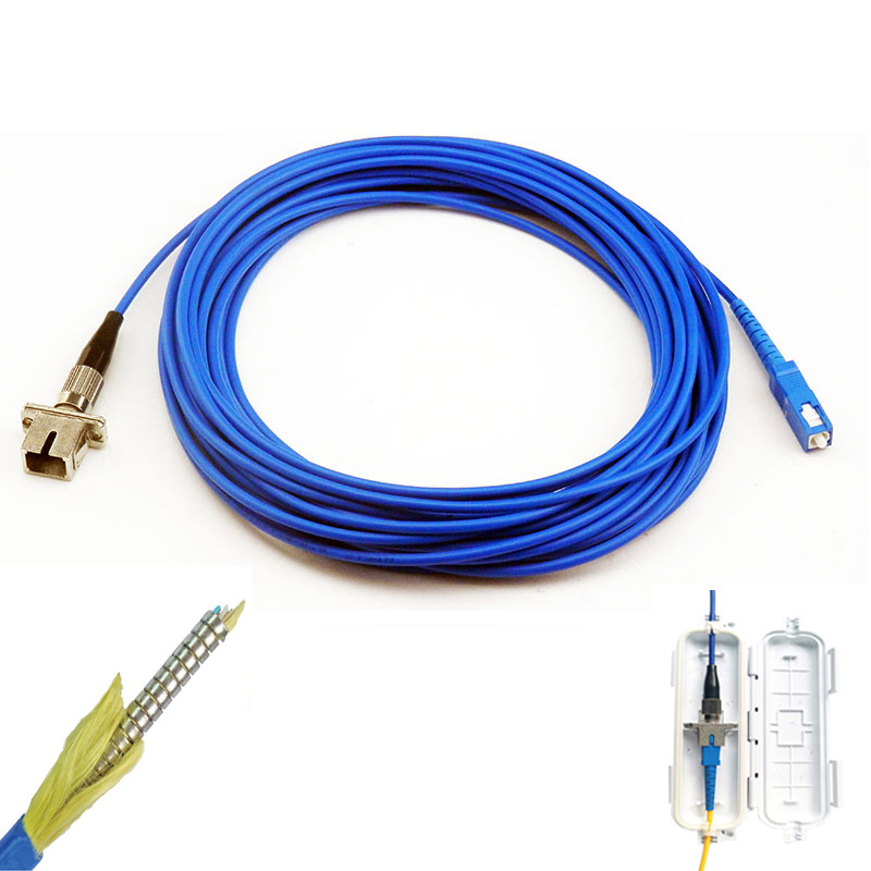 Outdoor Armored Fiber Optic Extension Cable With SC Connector Adapter Assembled