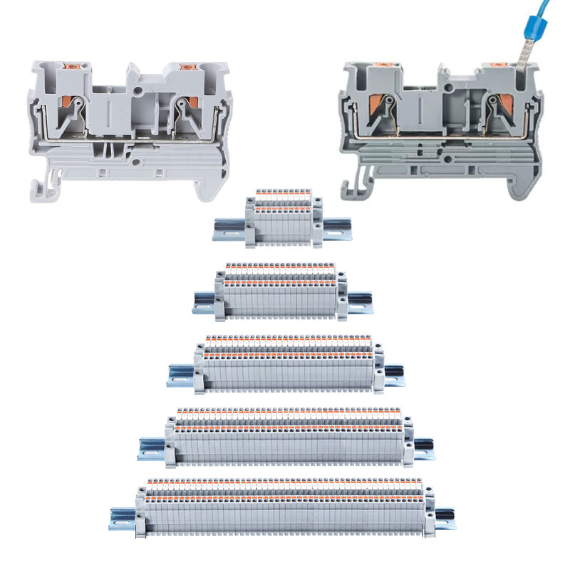 Din Rail Mounted Terminal Blocks Modular Set Screwless Spring Crimping ...