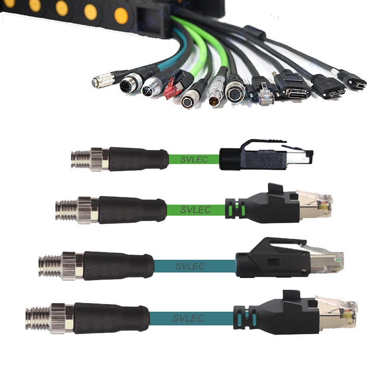 Flexible Drag Chain Cable M12 to RJ45 Plug Connector Network