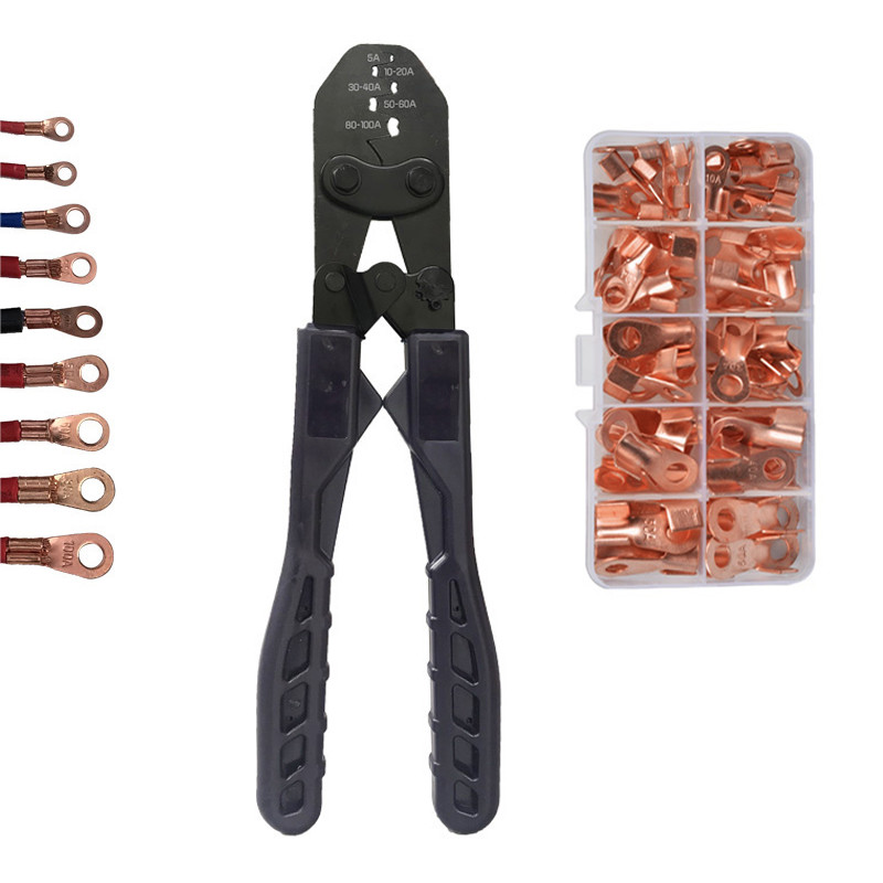 Crimping Tool Crimper Plier with 70pcs Open Barrel Copper Ring Lug