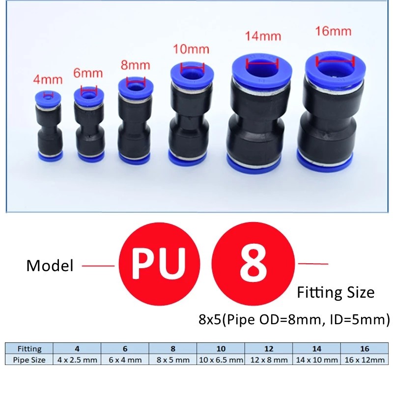 Color : 12mm 8mm Terminal connectors 10pcs OD Hose Tube One Touch Push Into Straight Gas Fittings Plastic Quick Connectors Fitting 10mm 8mm 6mm 12mm 4mm 16mm Air Pneumatic